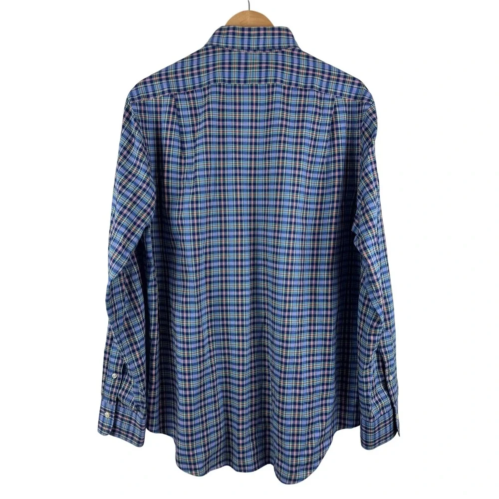Polo Ralph Lauren Button Men Large Blue Multi Plaid Cotton Long Sleeve Shirt